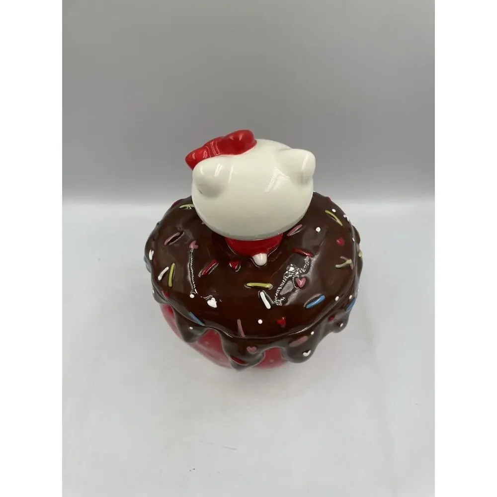 Hello Kitty Cookie Jar Blue Sky Ceramic Chocolate Strawberry With Lid NEW